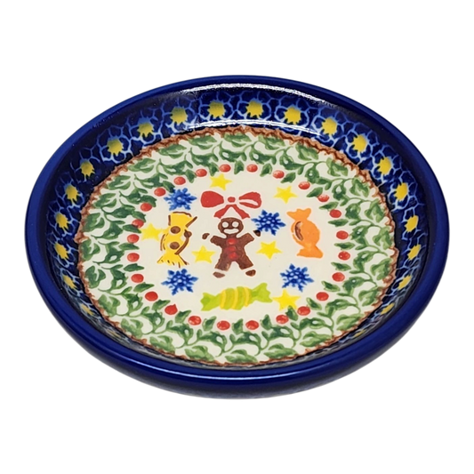 Ceramic snack plate with gingerbread pattern, blue rim by The Country Christmas Loft on Tampa Home & Garden Store