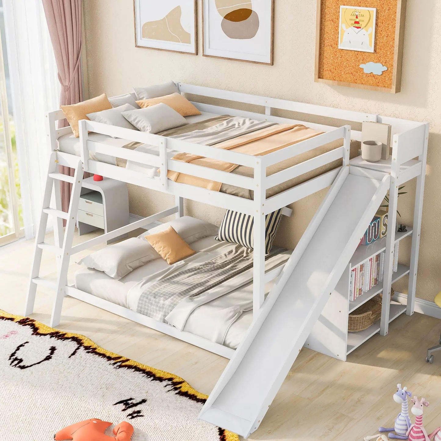 White pine wood bunk bed with ladder, slide, and shelves by Unique Piece Furniture on Tampa Home & Garden Store