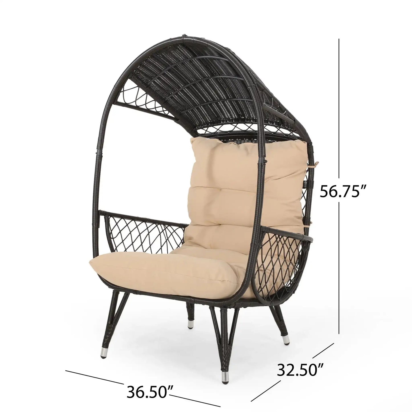 Outdoor Wicker Standing Basket Chair with Beige Cushion HouseOfZazla Club Chair on Tampa Home & Garden Store