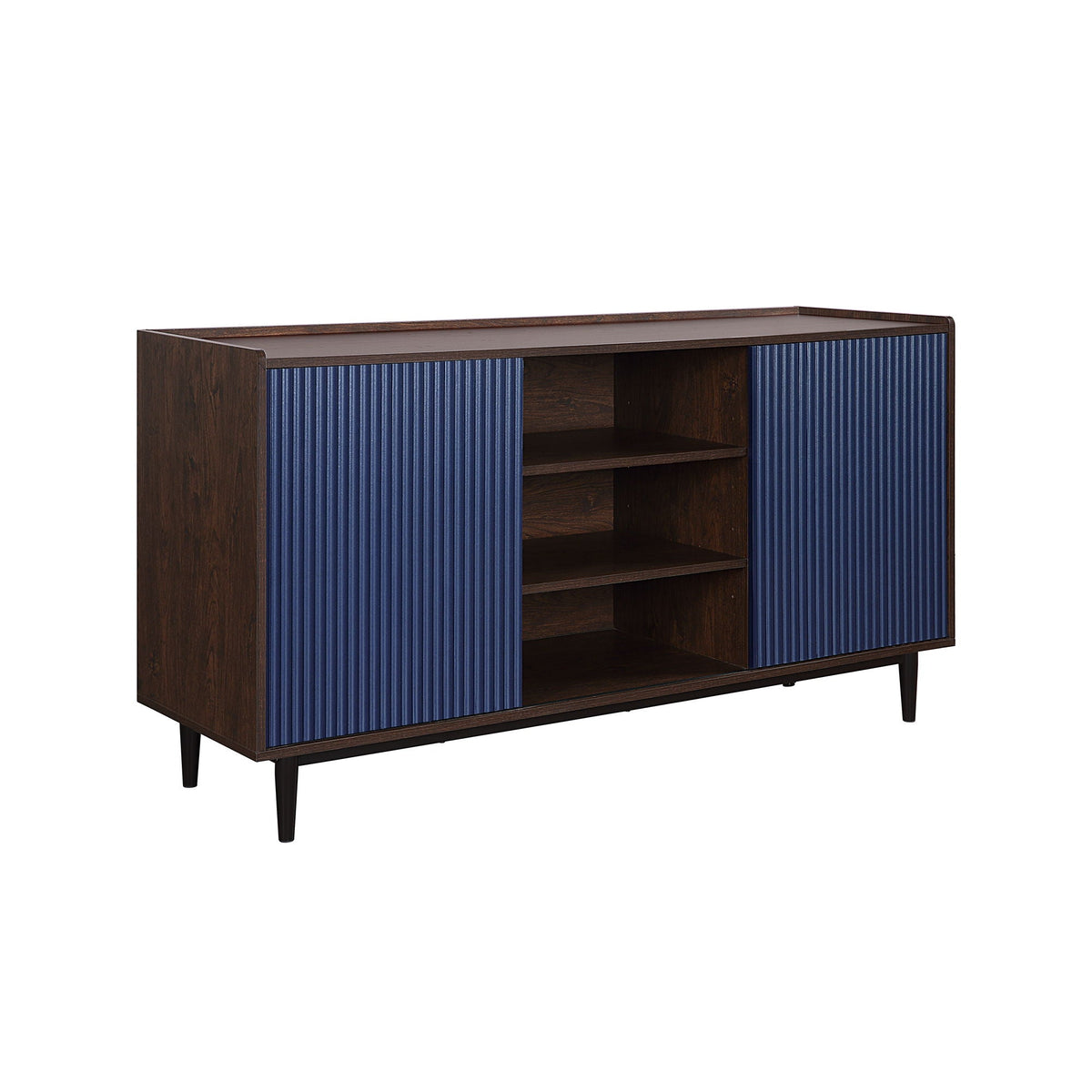 Fluted sideboard with adjustable storage in dark wood and blue ribbed panels HouseOfZazla on Tampa Home & Garden Store