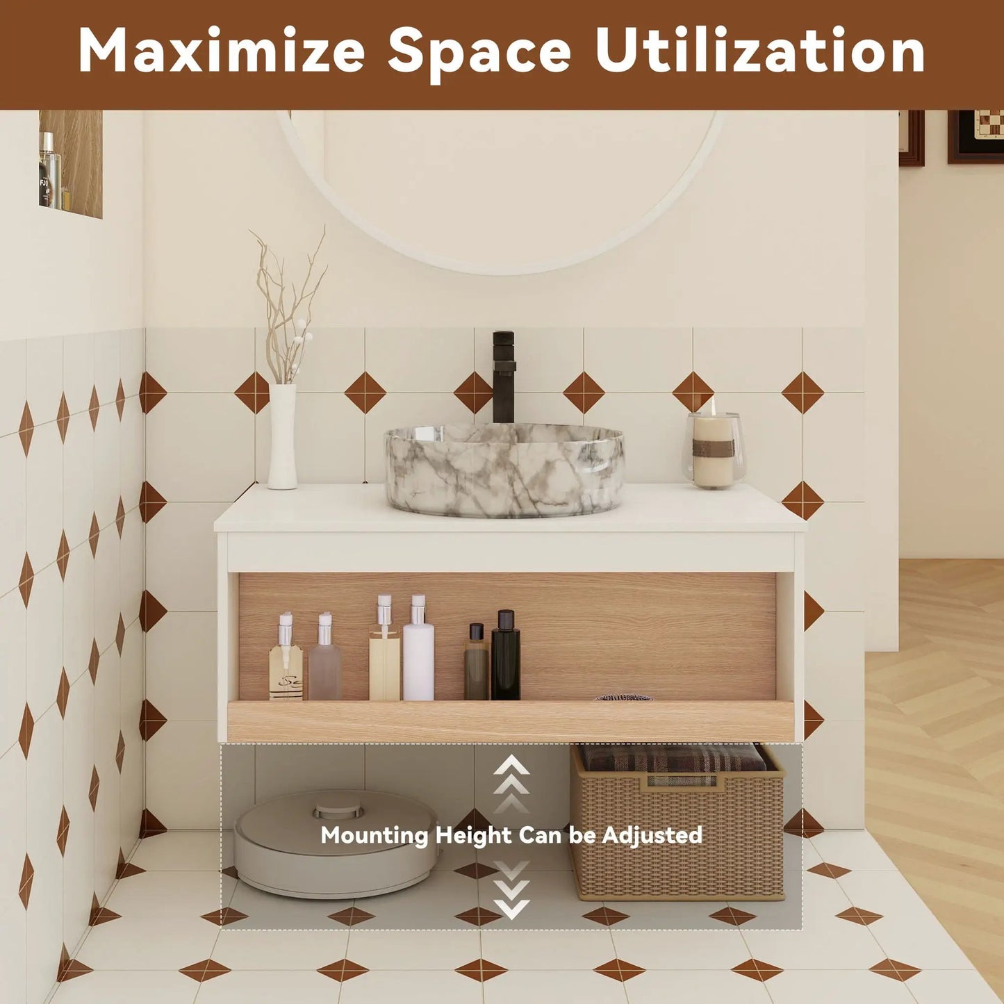 Floating Bathroom Vanity with Vessel Sink