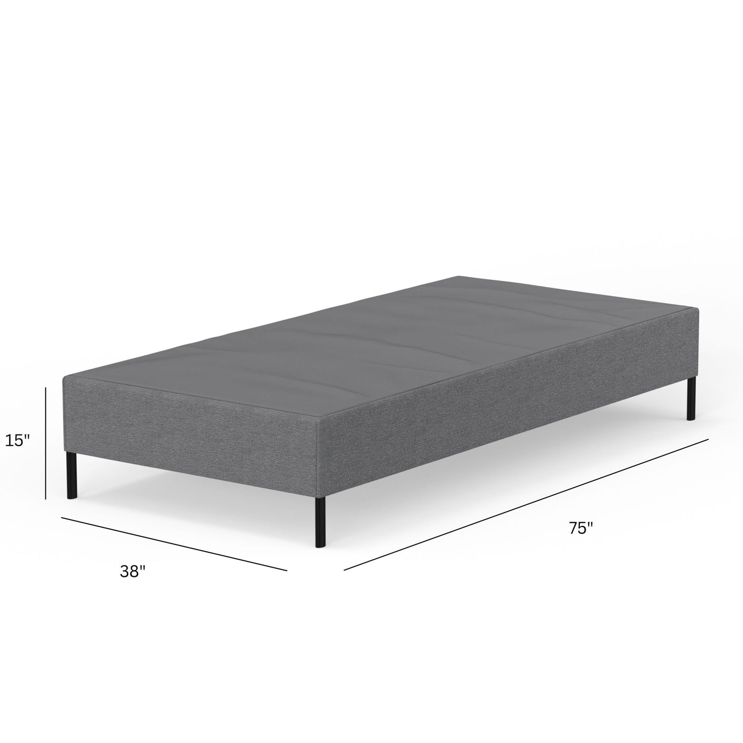Knock Down Mattress Foundation by HouseOfZazla in gray fabric with black legs, 15 in tall on Tampa Home & Garden Store