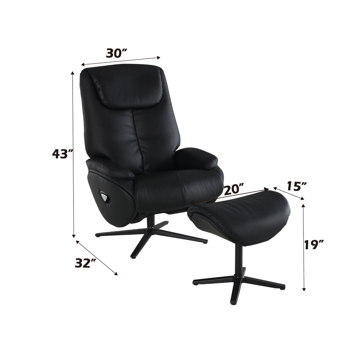 Top Grain Leather Reclining Chair & Ottoman with Swivel in Black by HouseOfZazla on Tampa Home & Garden Store