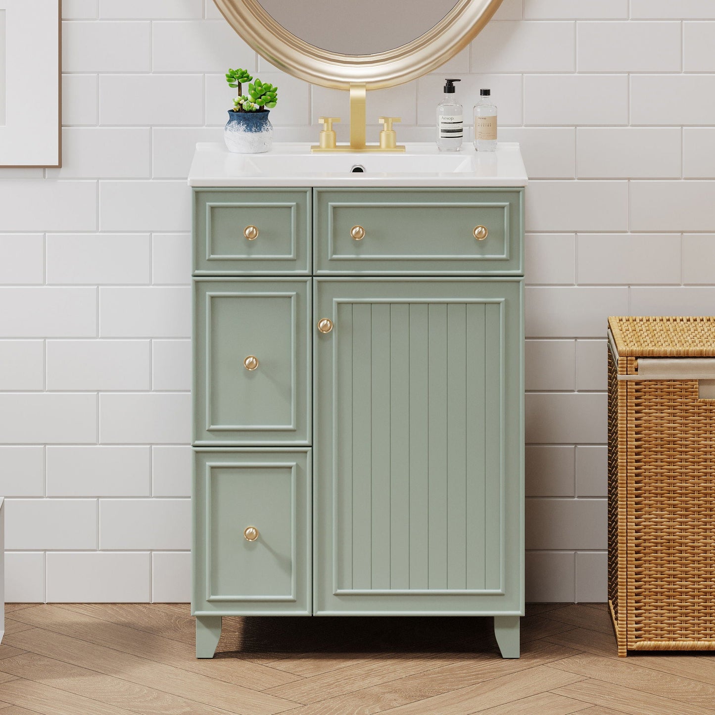 Transitional Bathroom Vanity With Ceramic Sink
