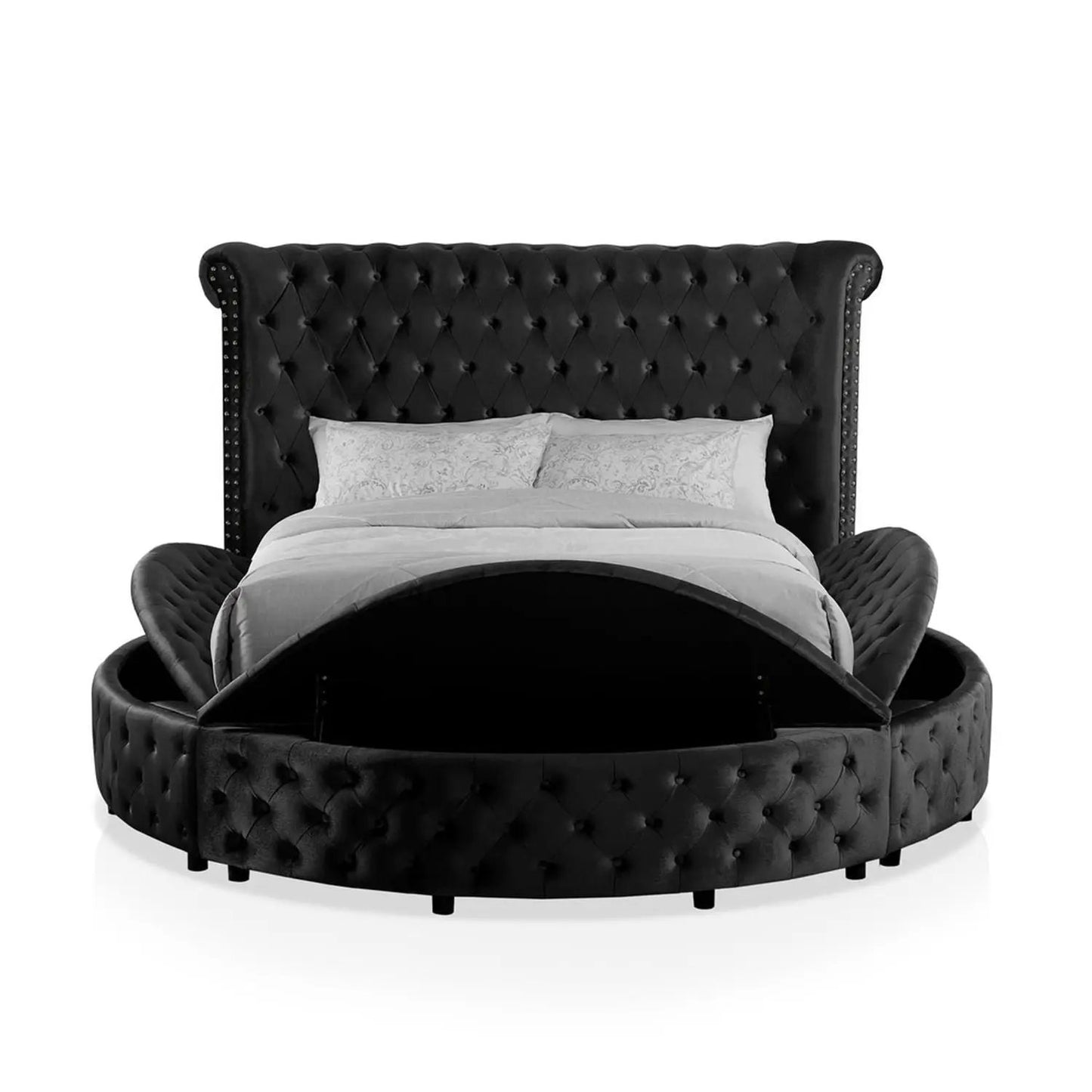 Glam Button Tufted Wingback Bed With USB Ports