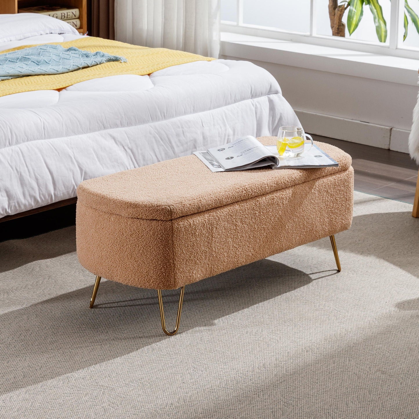Soft Faux Fur Storage Ottoman For Bedroom