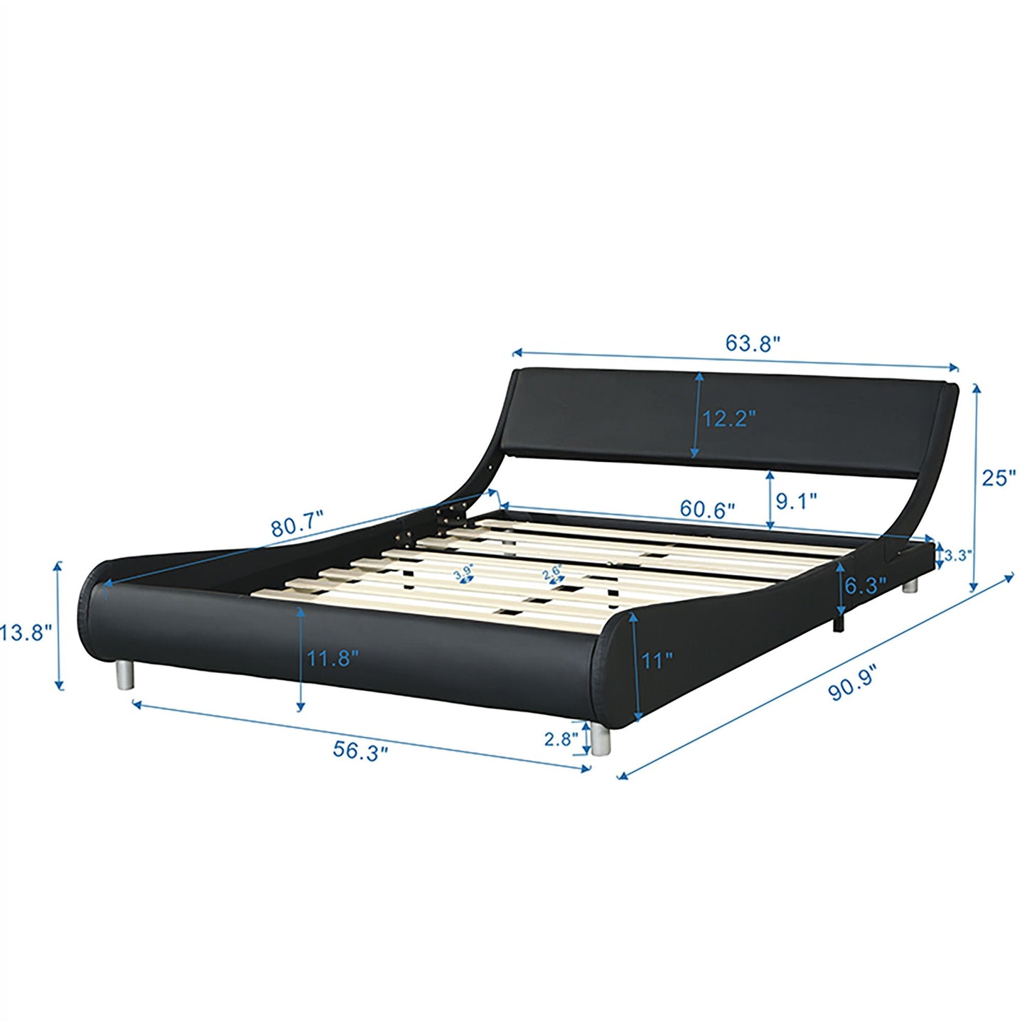 Queen Upholstered Led Bed Frame With Curve Black