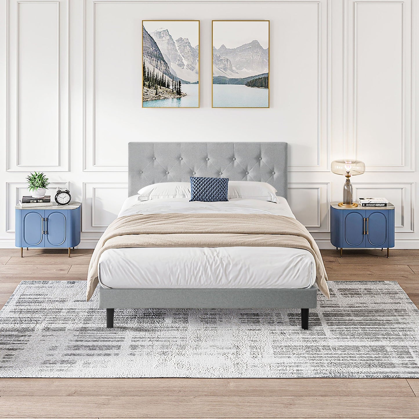 Modern Upholstered Bed Frame with Headboard