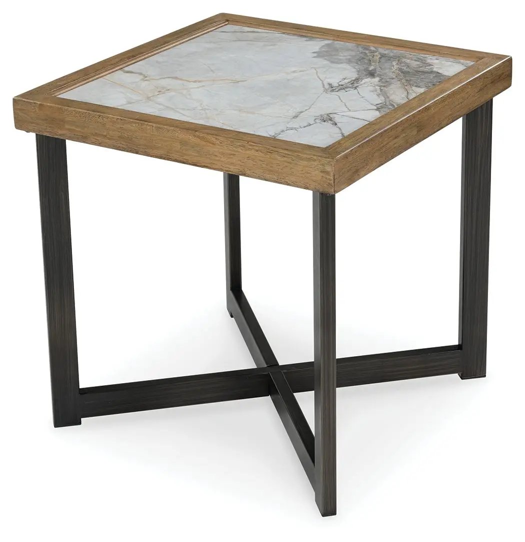 Montia square end table by Unique Piece Furniture with natural wood frame and marble top on Tampa Home & Garden Store