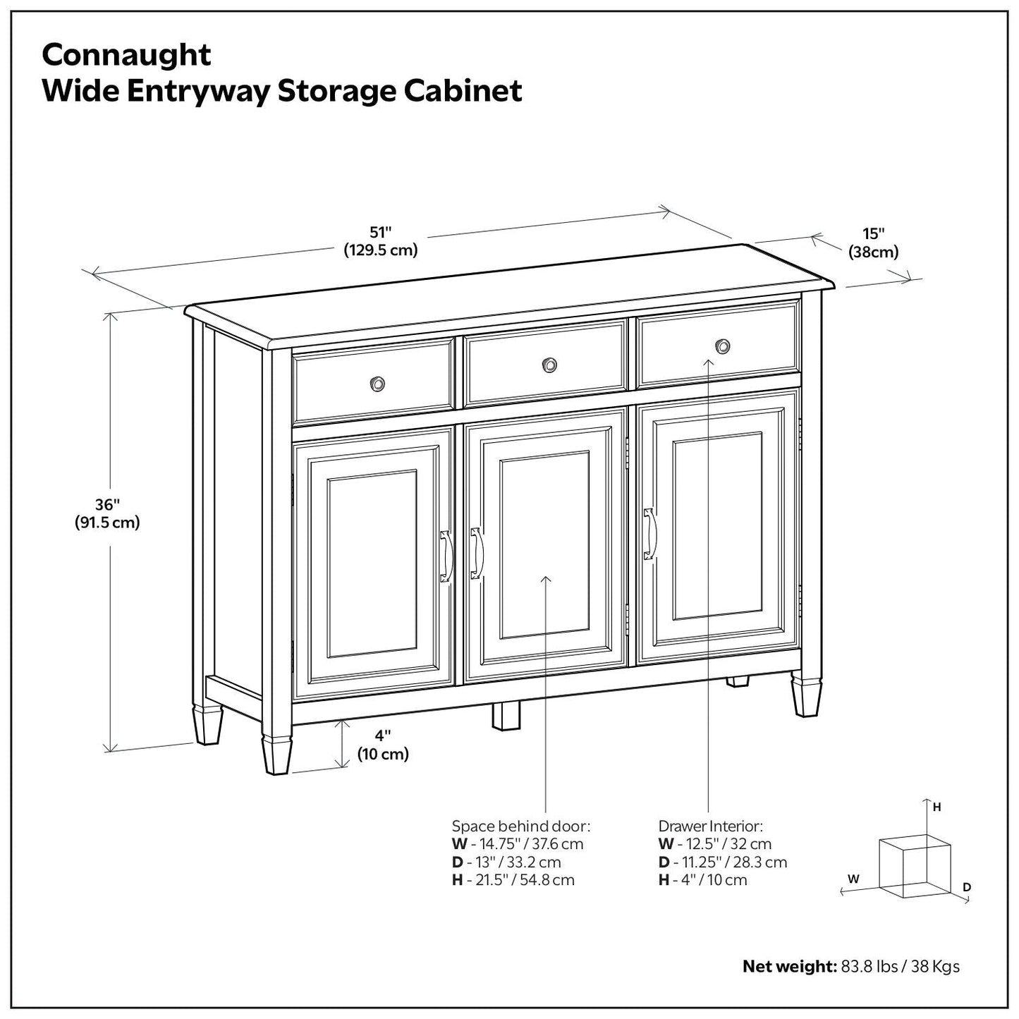 Connaught Storage Cabinet with 3 drawers and 4-panel doors on Tampa Home & Garden Store