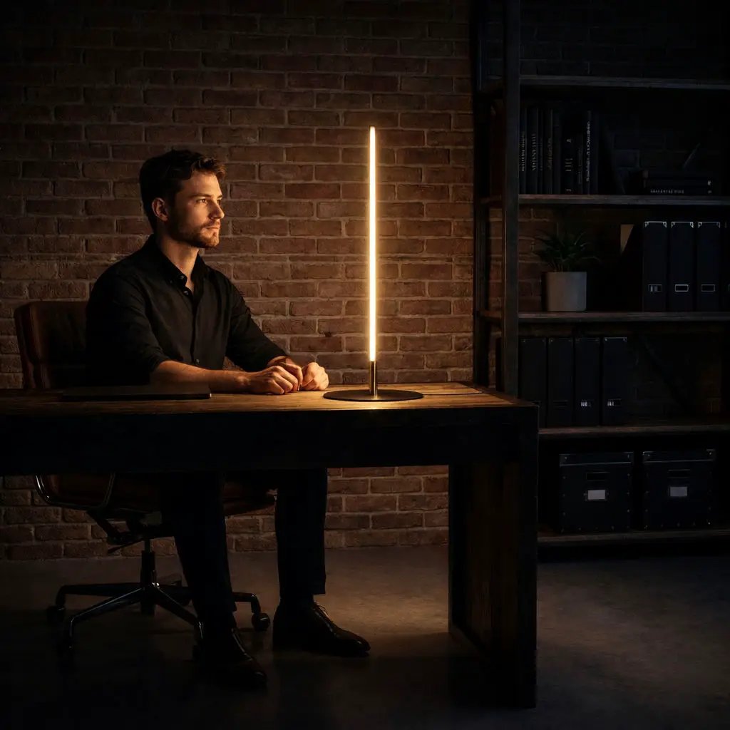 Dimond LED table lamp with black/gold round base on a wood desk on Tampa Home & Garden Store