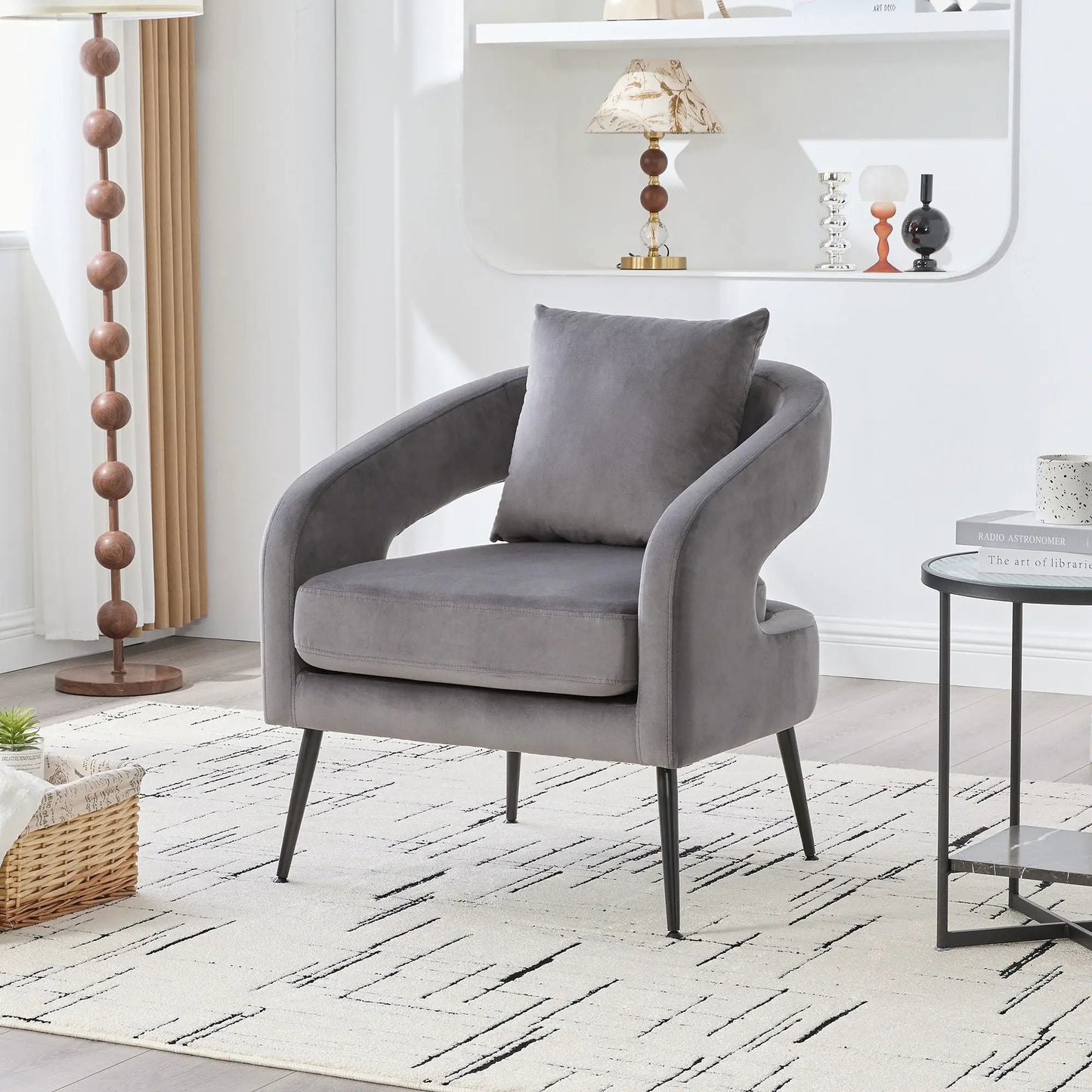 Open Back Accent Chair, round gray plush arm chair by Unique Piece Furniture on Tampa Home & Garden Store