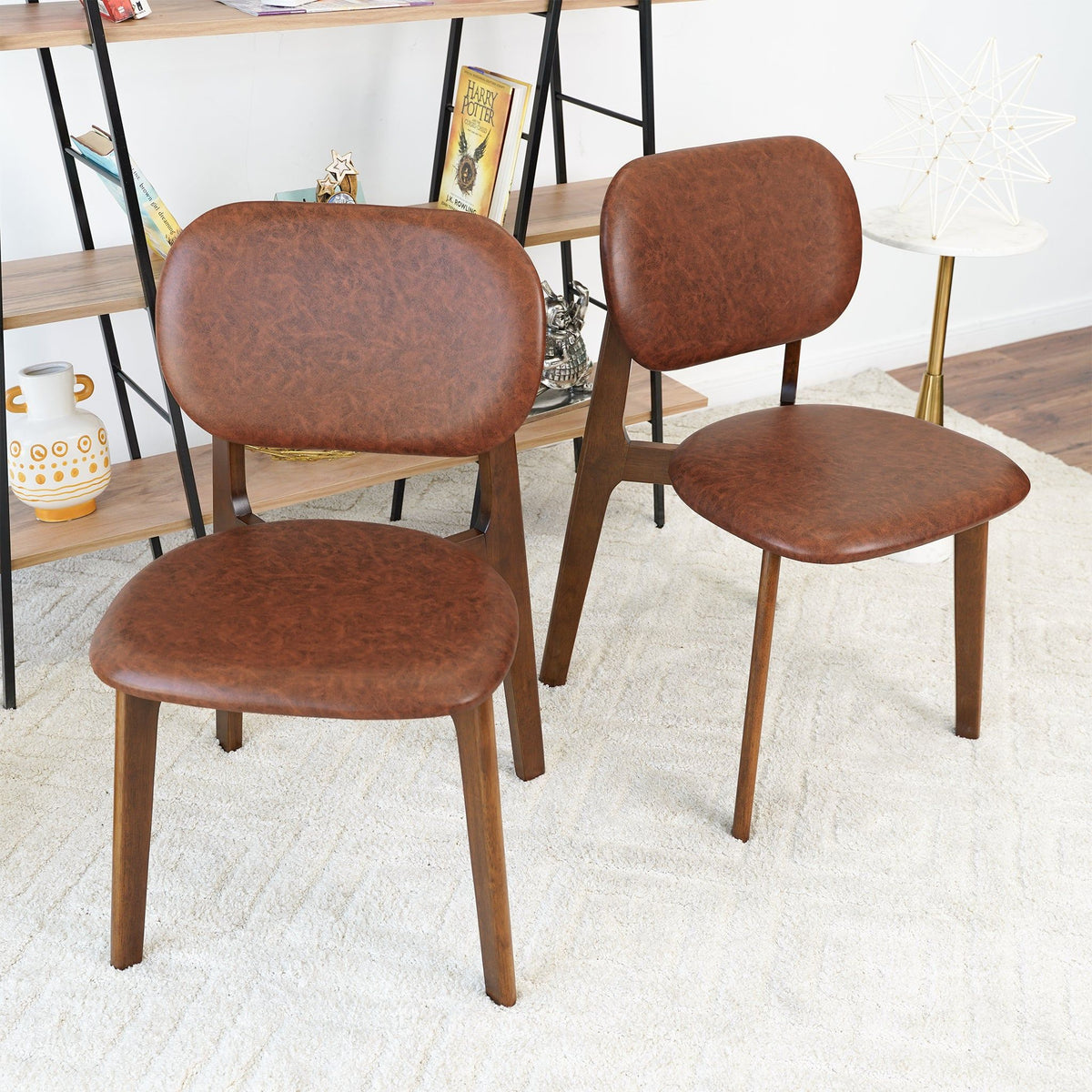 Kelsey stylish dining chair set of 2 with brown upholstered seats and solid wood legs on Tampa Home & Garden Store