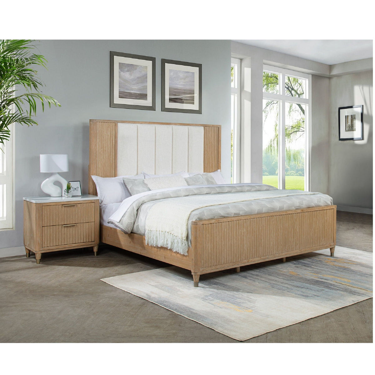 Modern High Headboard Bed And Wood Finish