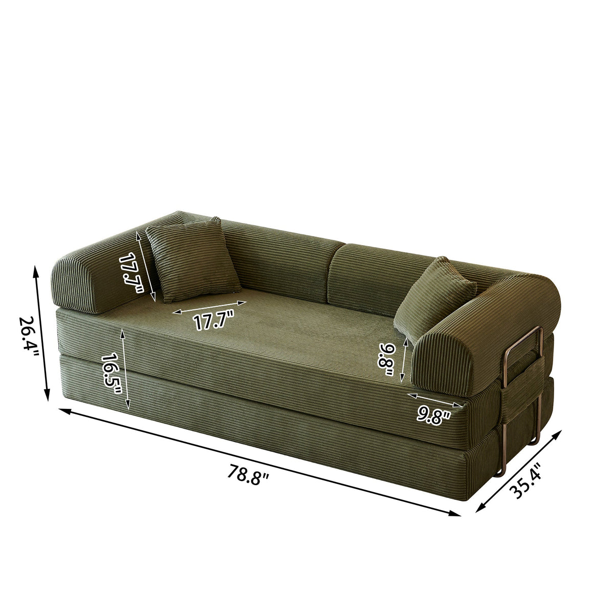 HouseOfZazla green compression sofa bed, plush fabric, 78.8-inch convertible floor sofa on Tampa Home & Garden Store