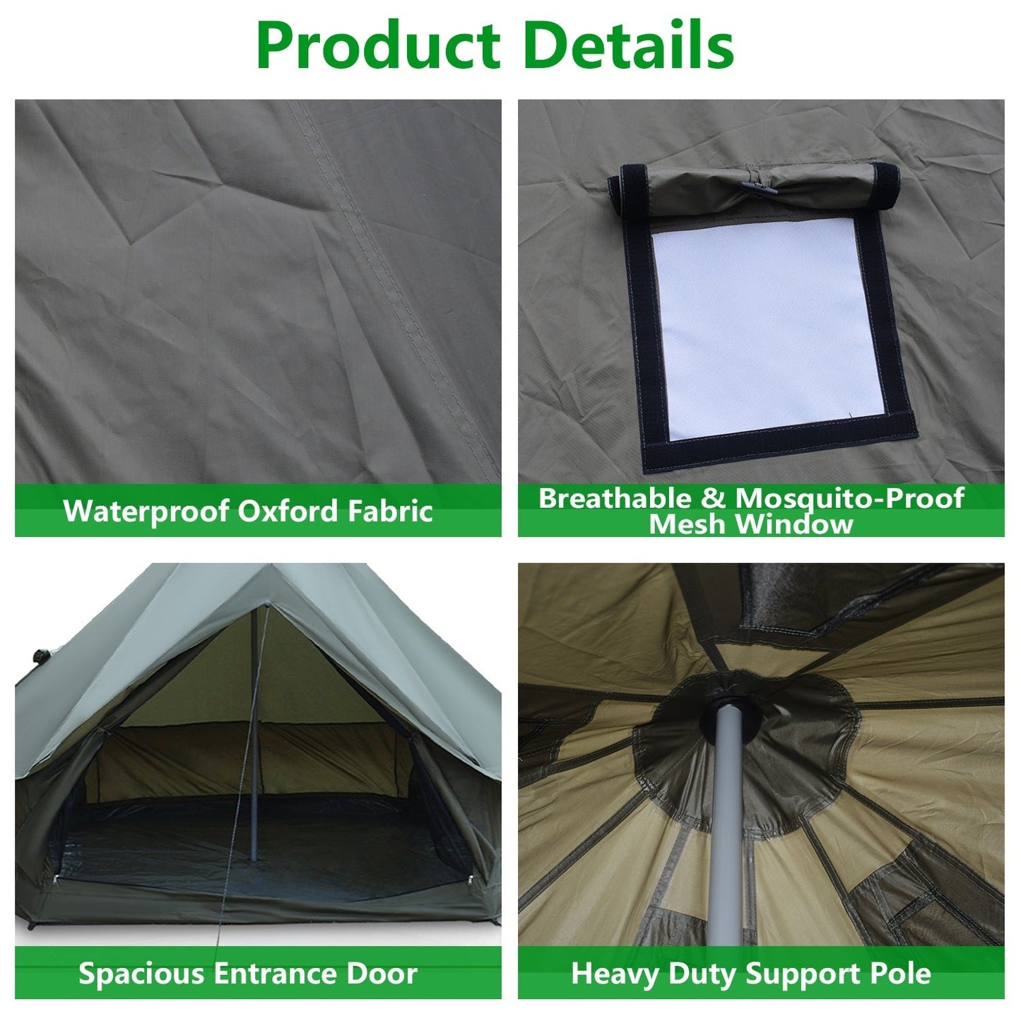 Tent GemGear Oxford Bell Tent 13.1ft with stove jack; waterproof Oxford fabric, mesh window on Tampa Home & Garden Store