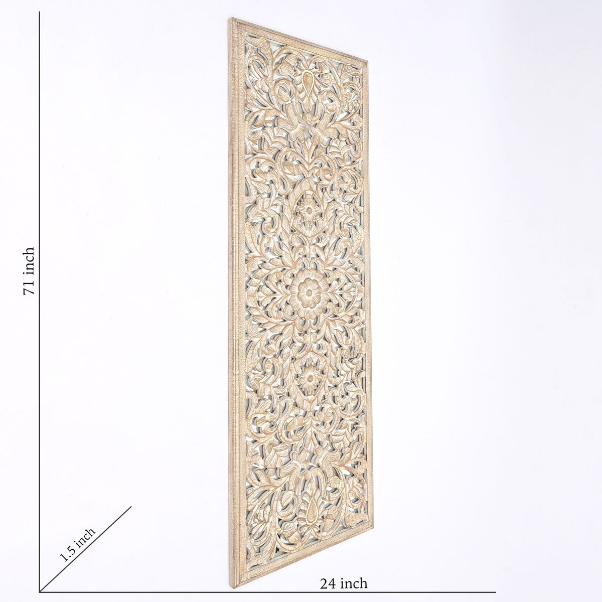 HouseOfZazla floral hand carved mandala wall decor with mirror antique brown/white panel on Tampa Home & Garden Store