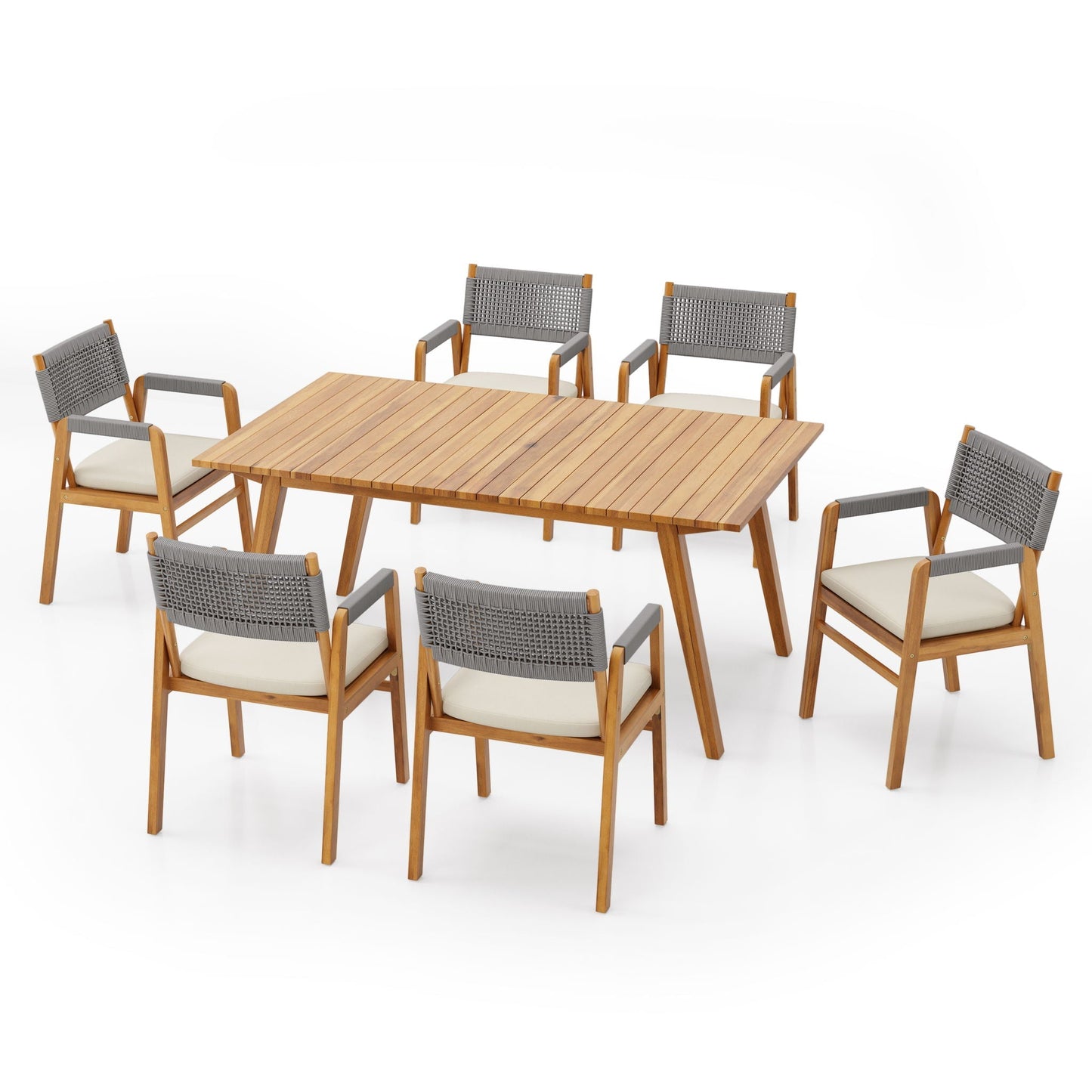 Outdoor 7 Piece Acacia Dining Set With Chairs