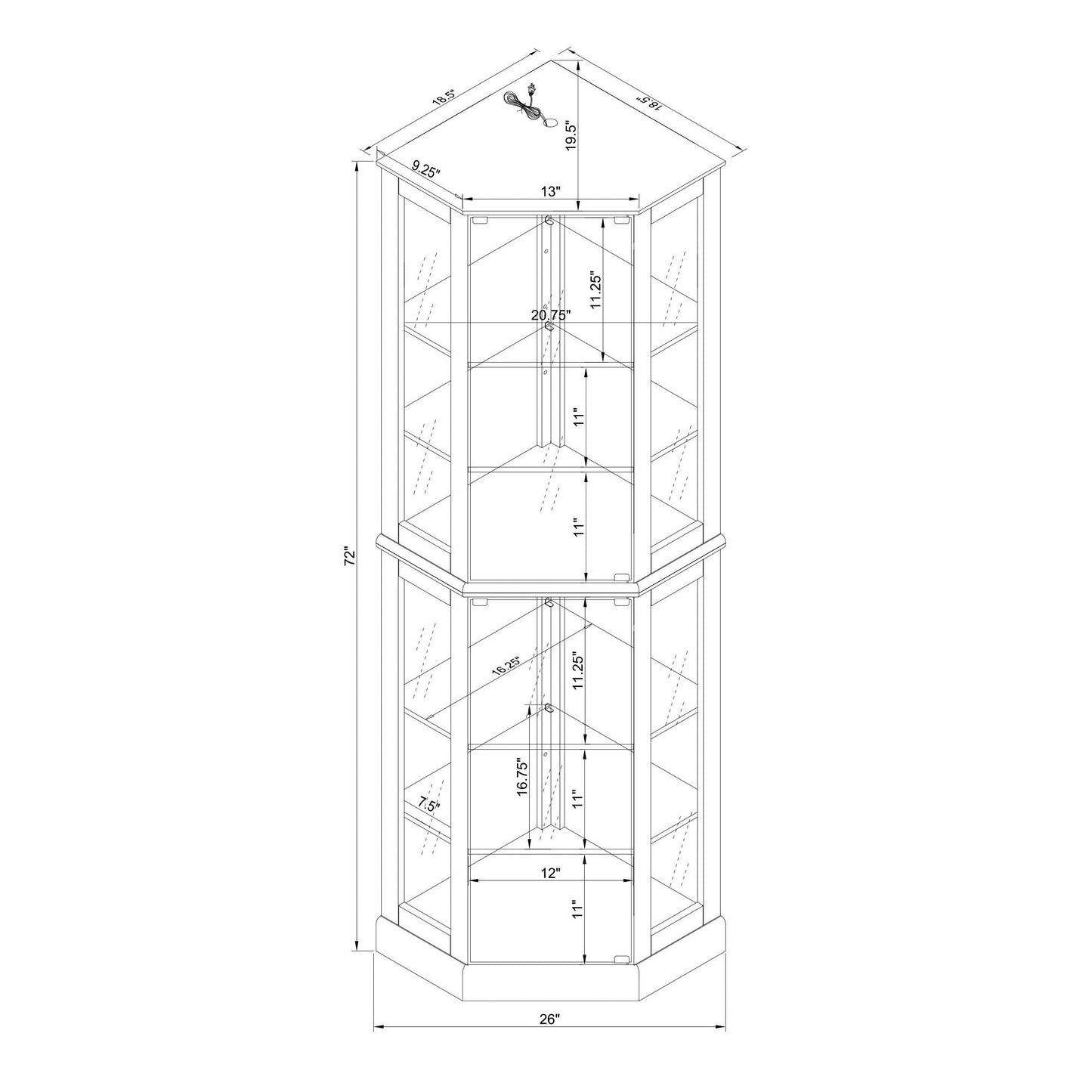 6 Shelf Corner Curio Cabinet with lights mirrored back and adjustable shelves HouseOfZazla on Tampa Home & Garden Store