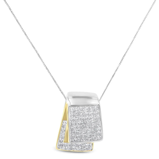 Two-Tone 14K Gold Diamond Pendant with Box Chain featuring a square diamond grid centerpiece on Tampa Home & Garden Store