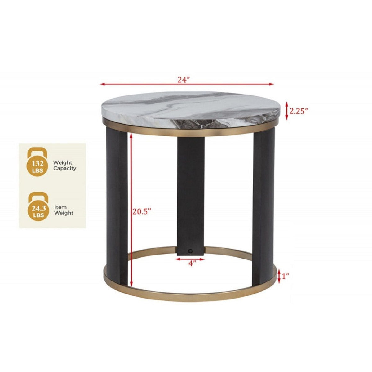 Round end table with faux marble top gold trim and black legs by HouseOfZazla on Tampa Home & Garden Store