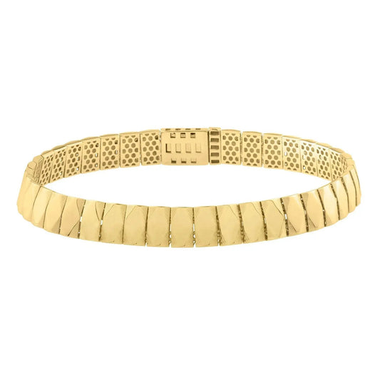 14K yellow gold diamond-shaped tile bracelet 7in by Bids with textured links on Tampa Home & Garden Store