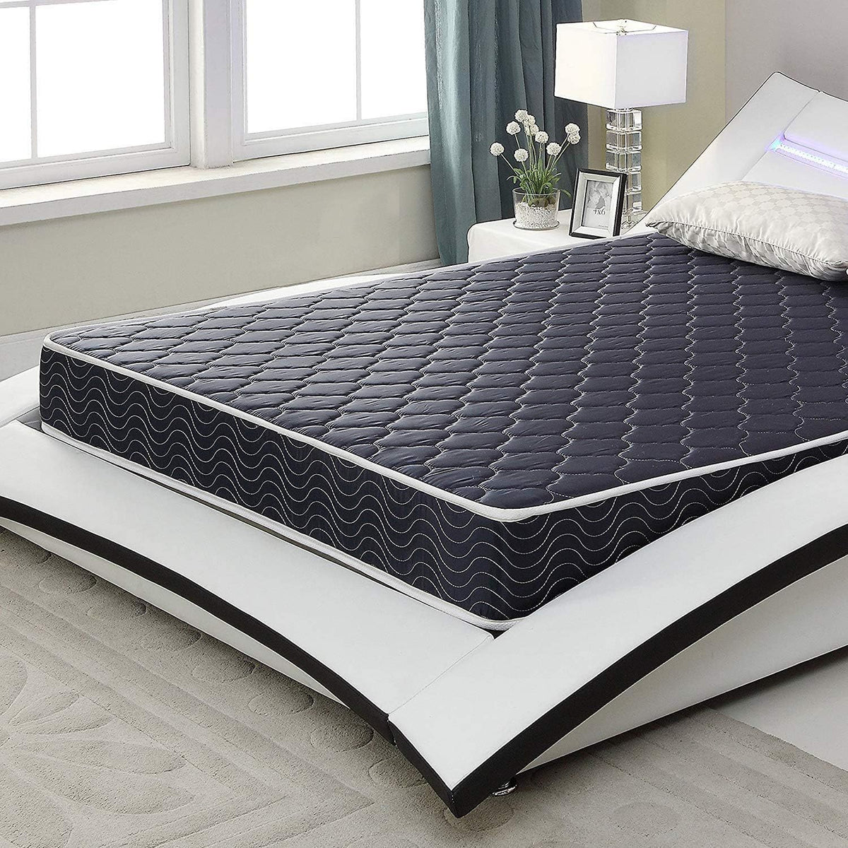 6-inch waterproof foam mattress in black/blue with quilted top, twin size on Tampa Home & Garden Store