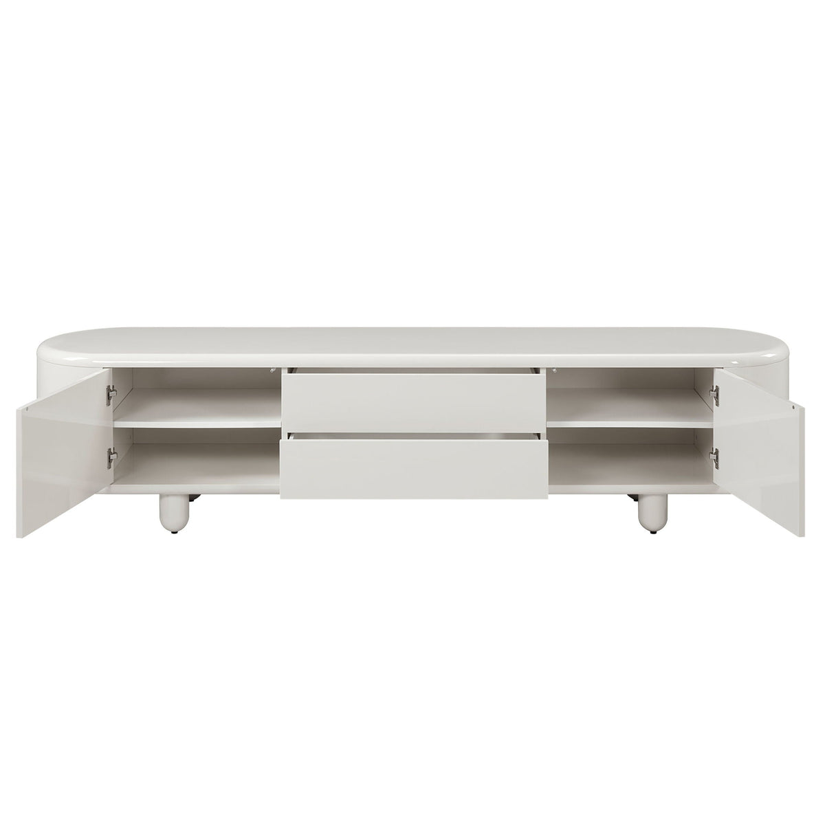 Gloss white TV stand with self-closing drawers, 94in wide, high-gloss finish with drawers on Tampa Home & Garden Store