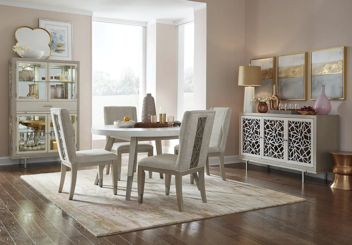 Lenox Upholstered Host Side Chair set of 2 warm silver fabric with lattice back design on Tampa Home & Garden Store