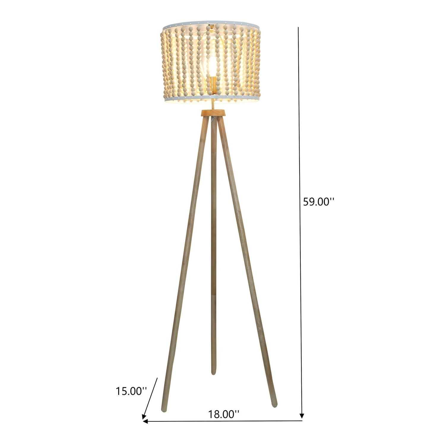 Brillo 3-Legged Floor Lamp with brown wooden tripod and beaded drum shade by HouseOfZazla on Tampa Home & Garden Store