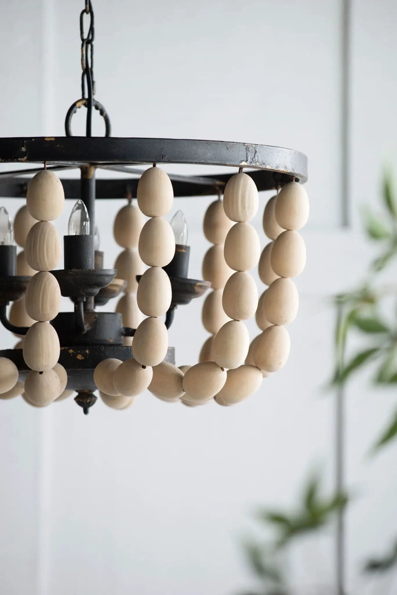 4 Light Wood Chandelier With Adjustable Chain