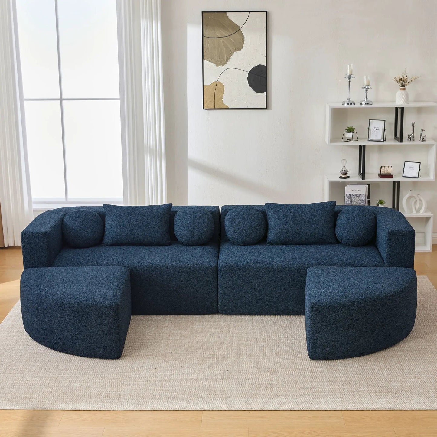 Boneless couch modular sectional sofa blue with deep seating and curved design Unique Piece on Tampa Home & Garden Store