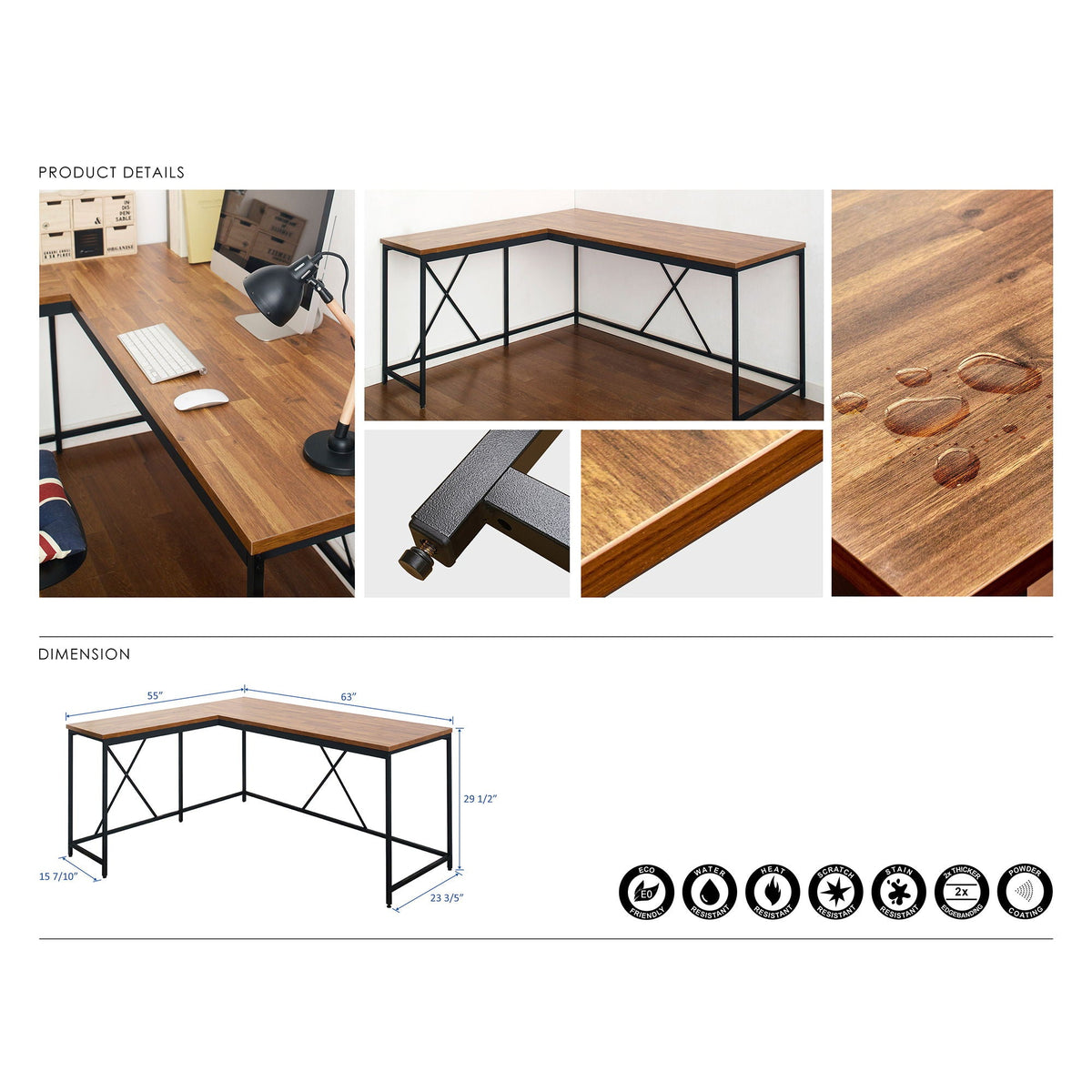 Olympus Corner Desk with eco-friendly board, dark brown wood top and black metal frame by HouseOfZazla on Tampa Home & Garden Store