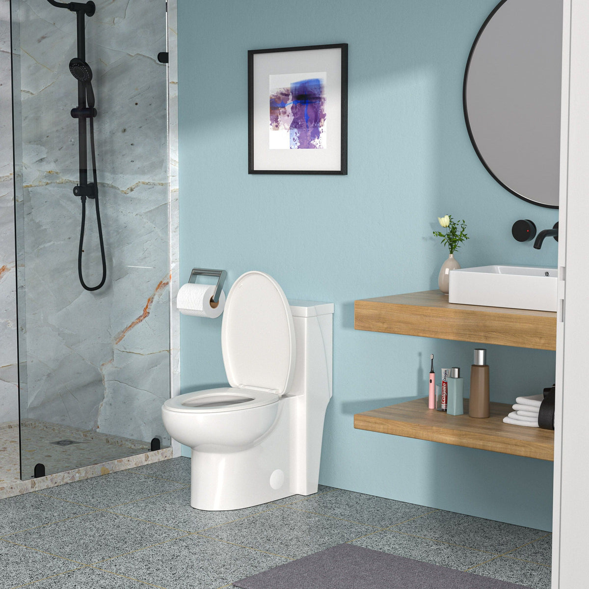 Modern ceramic 1-piece toilet with soft-closing seat in white, HouseOfZazla on Tampa Home & Garden Store