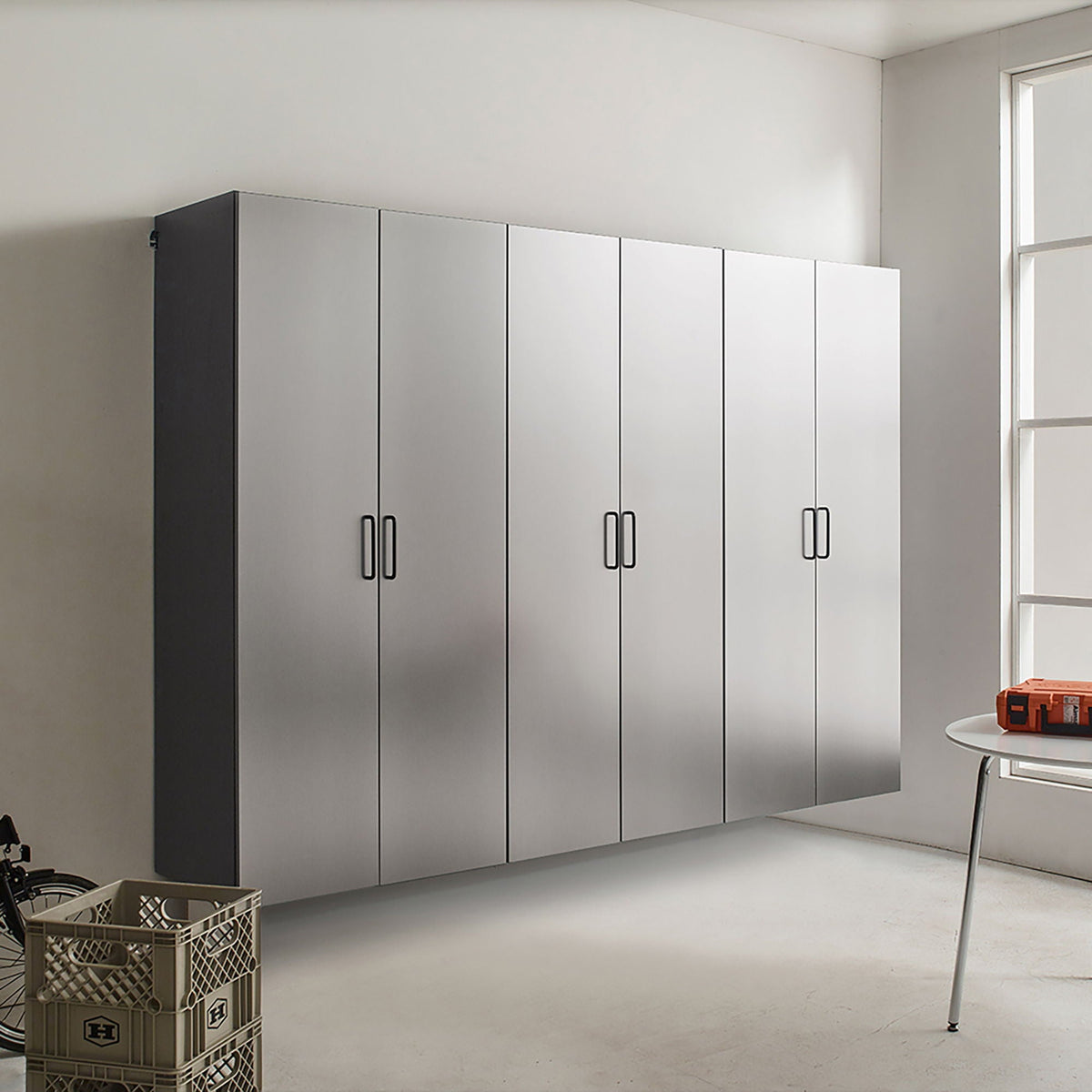 Metallic gray garage cabinet set with soft-close drawers by HouseOfZazla, 94.5 inches wide on Tampa Home & Garden Store