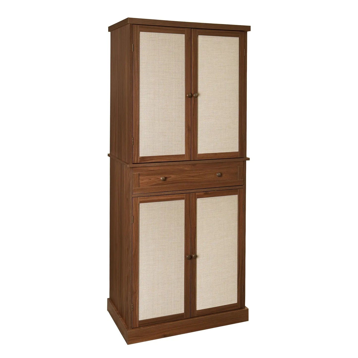 4-door storage cabinet with 1 drawer and cane-panel doors, 4 adjustable shelves in brown wood on Tampa Home & Garden Store