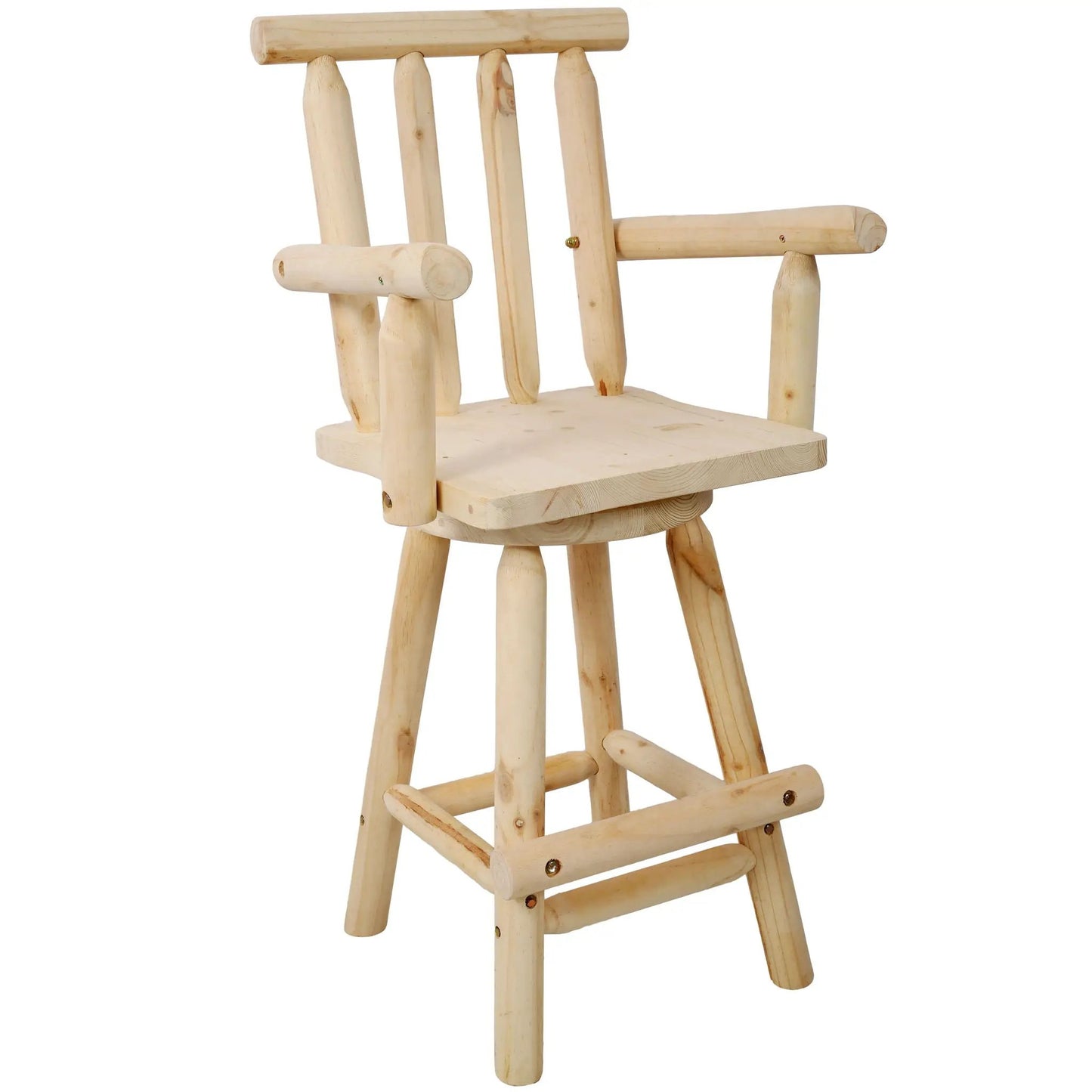 Rustic fir wood bar stool with wide armrests, bar height 28-30in by Unique Piece Furniture on Tampa Home & Garden Store