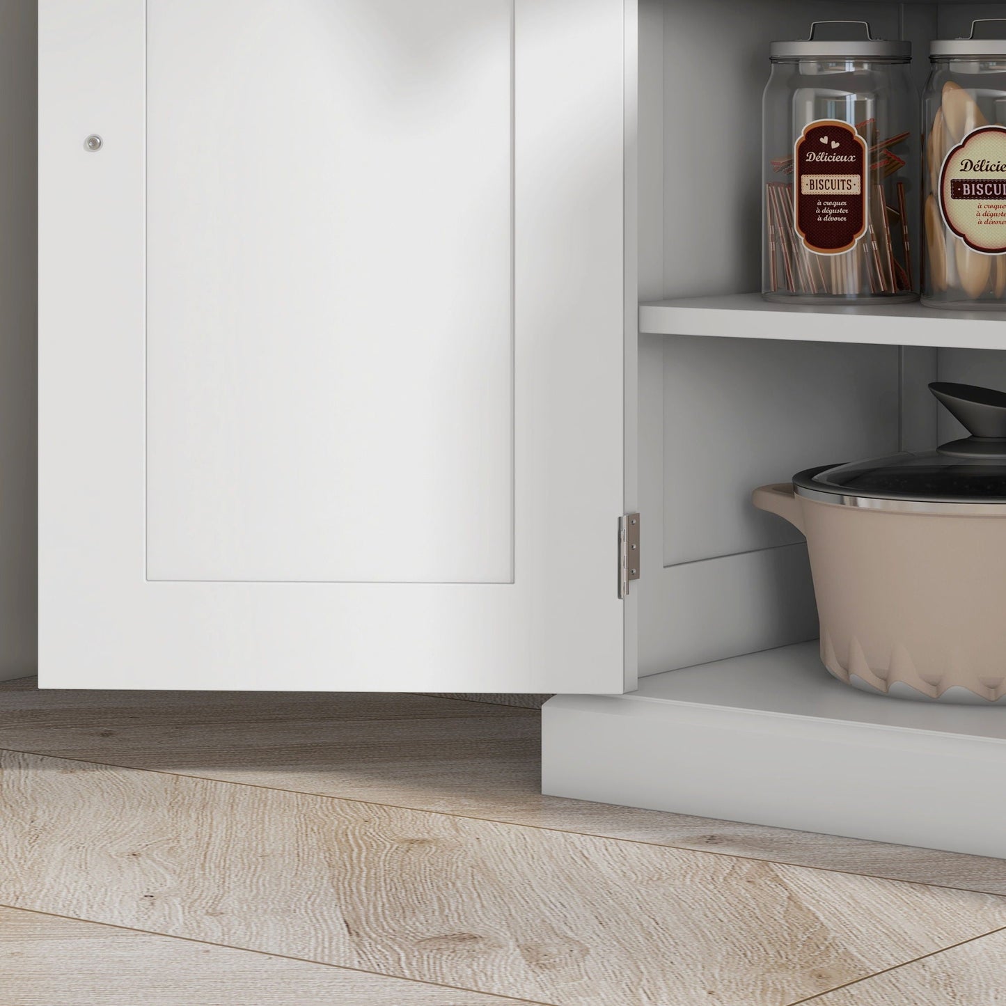 Freestanding White Kitchen Pantry and Cabinet
