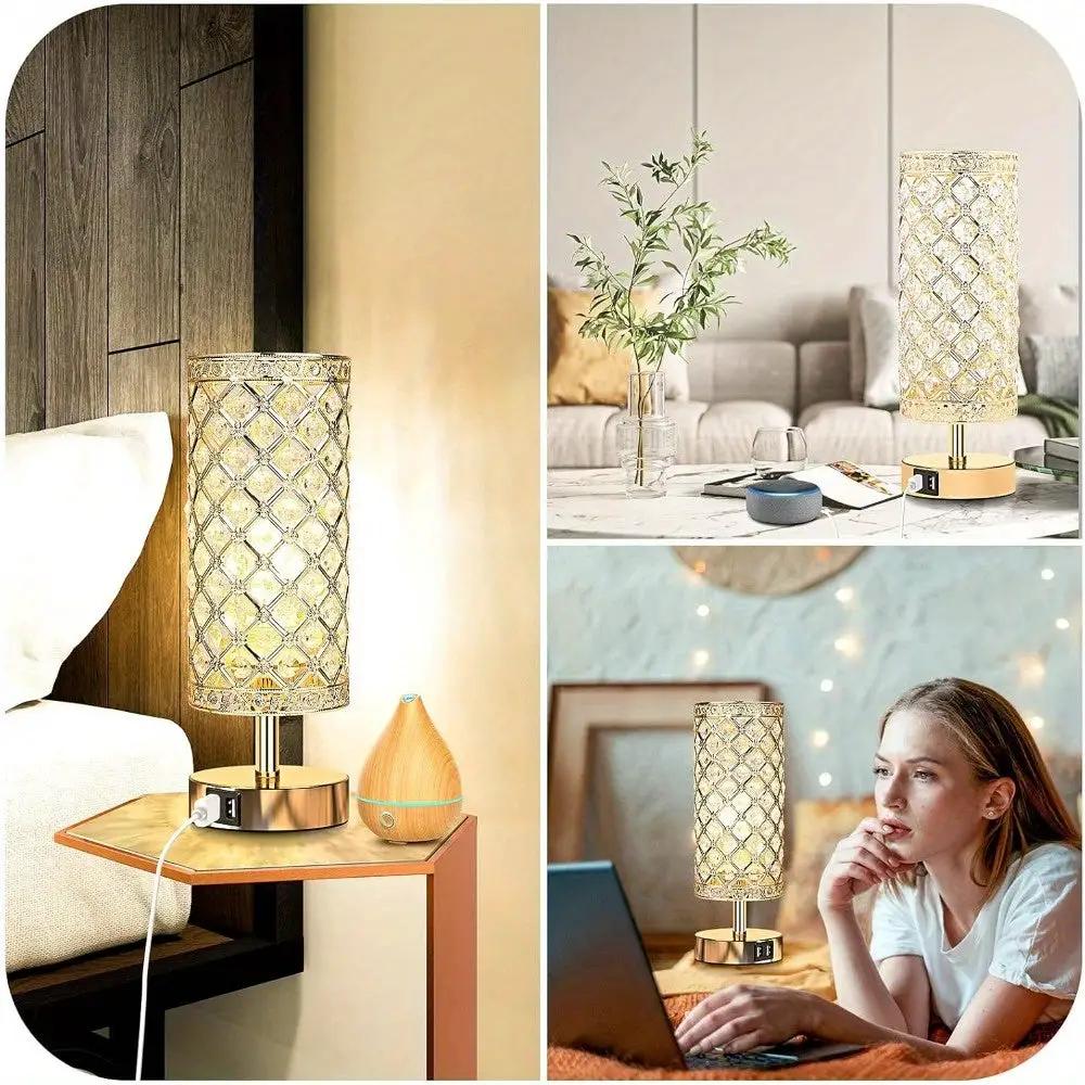 Crystal table lamps set of 2 with crystal lattice shades and gold base, touch-controlled on Tampa Home & Garden Store