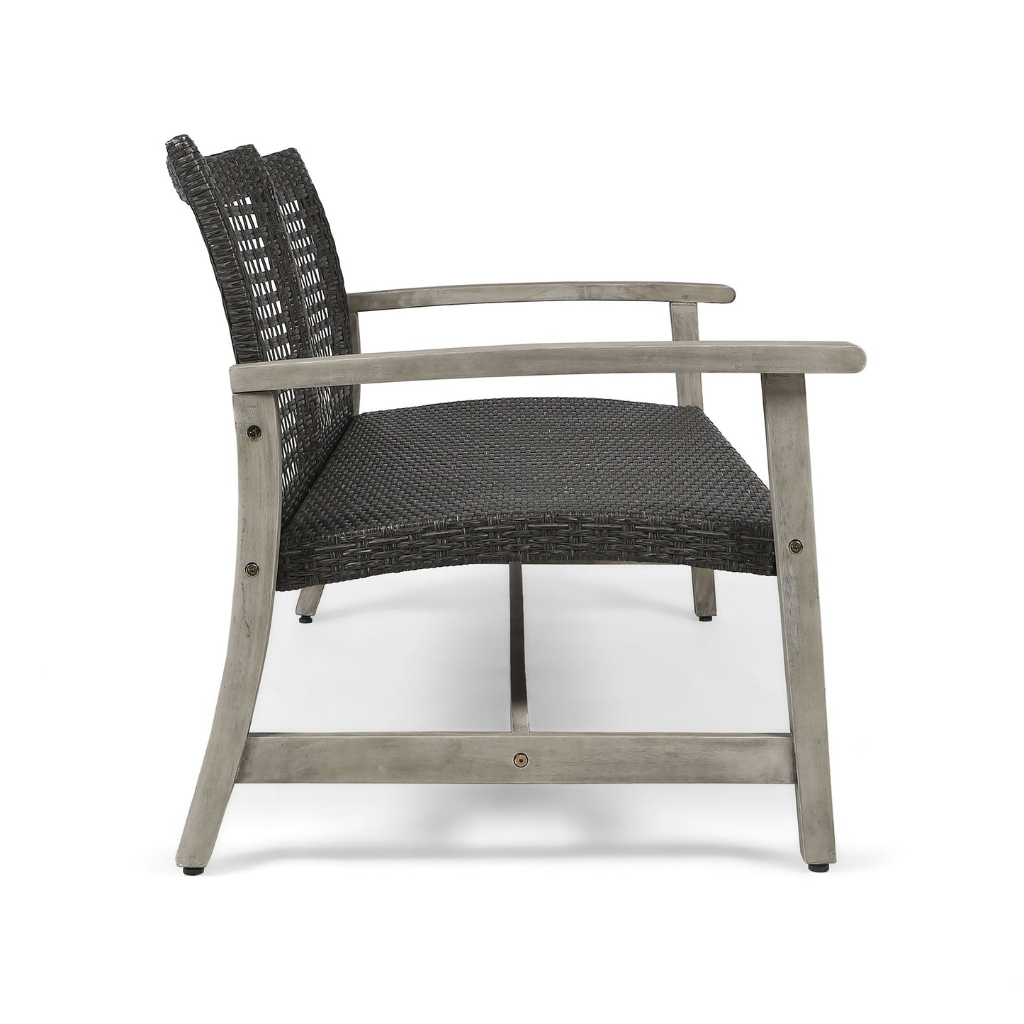 Hampton Outdoor Wood and Wicker Loveseat Gray