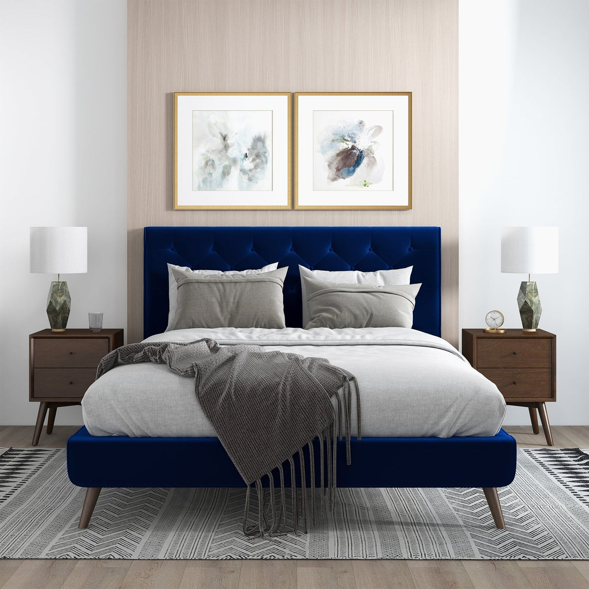 Dillon Mid Century Platform Bed and Headboard