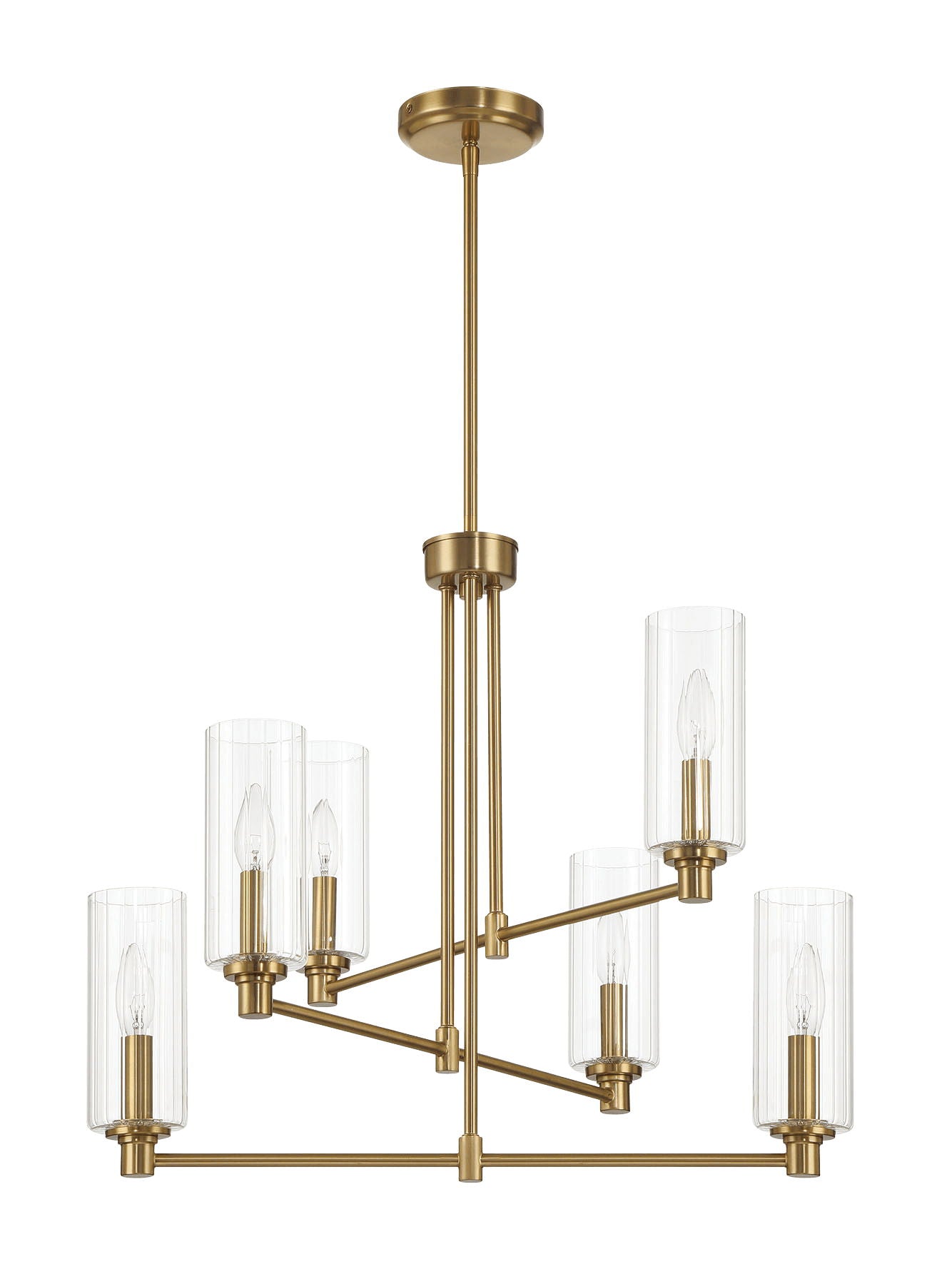Timeless 6-light chandelier antique brass with clear ribbed glass shades by HouseOfZazla on Tampa Home & Garden Store