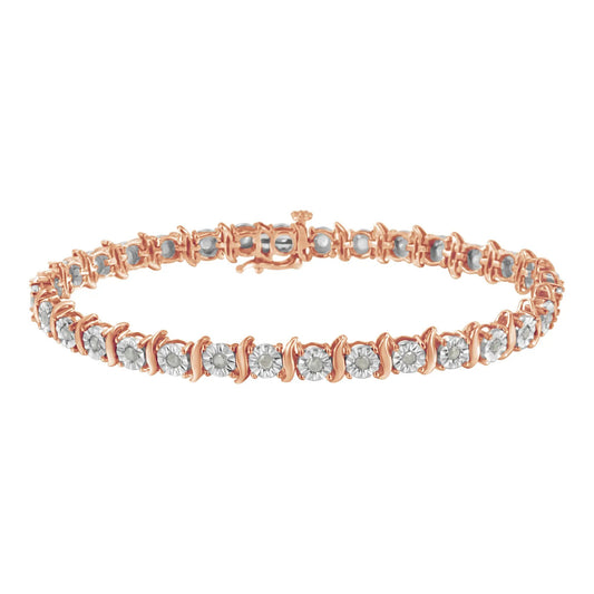 Two-tone rose gold over silver diamond tennis bracelet with alternating links on Tampa Home & Garden Store