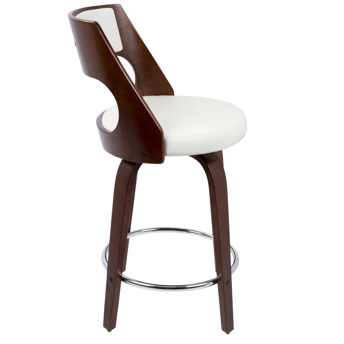 Mid-Century counter stool dark brown wood frame with white cushioned seat on Tampa Home & Garden Store
