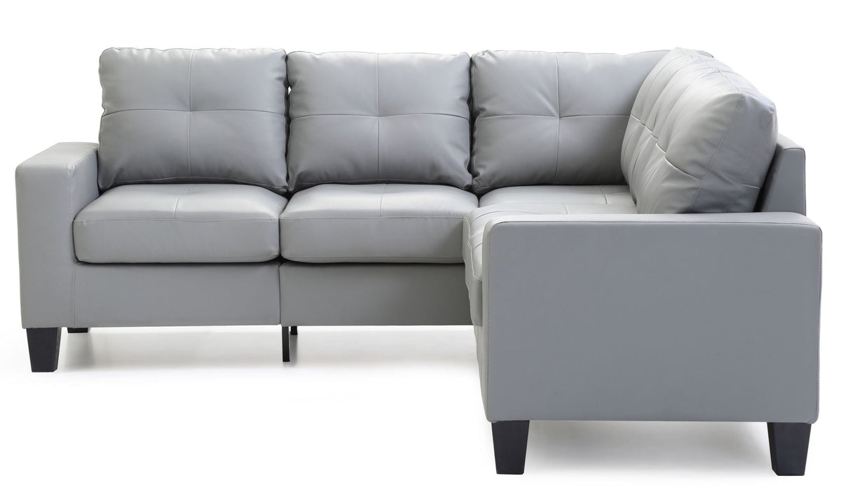 Newbury Sectional Sofa with Pocket Coil Cushions in light gray faux leather on Tampa Home & Garden Store