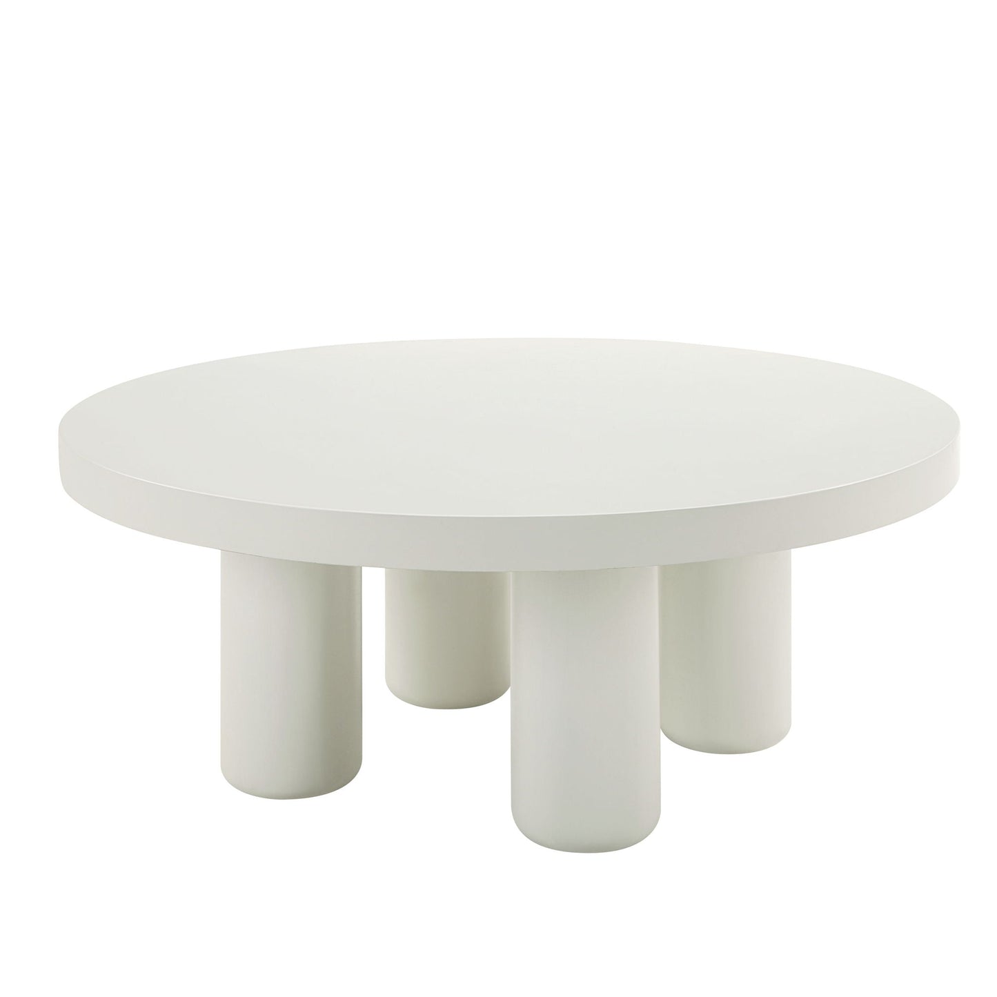 Loanna White Coffee Table by HouseOfZazla, round white top with chunky cylindrical legs on Tampa Home & Garden Store