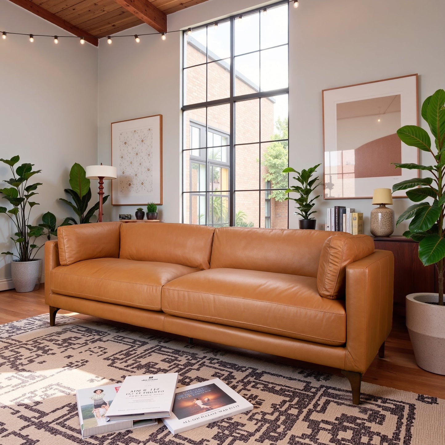 Bellrose Mid Century Modern Genuine Leather Sofa