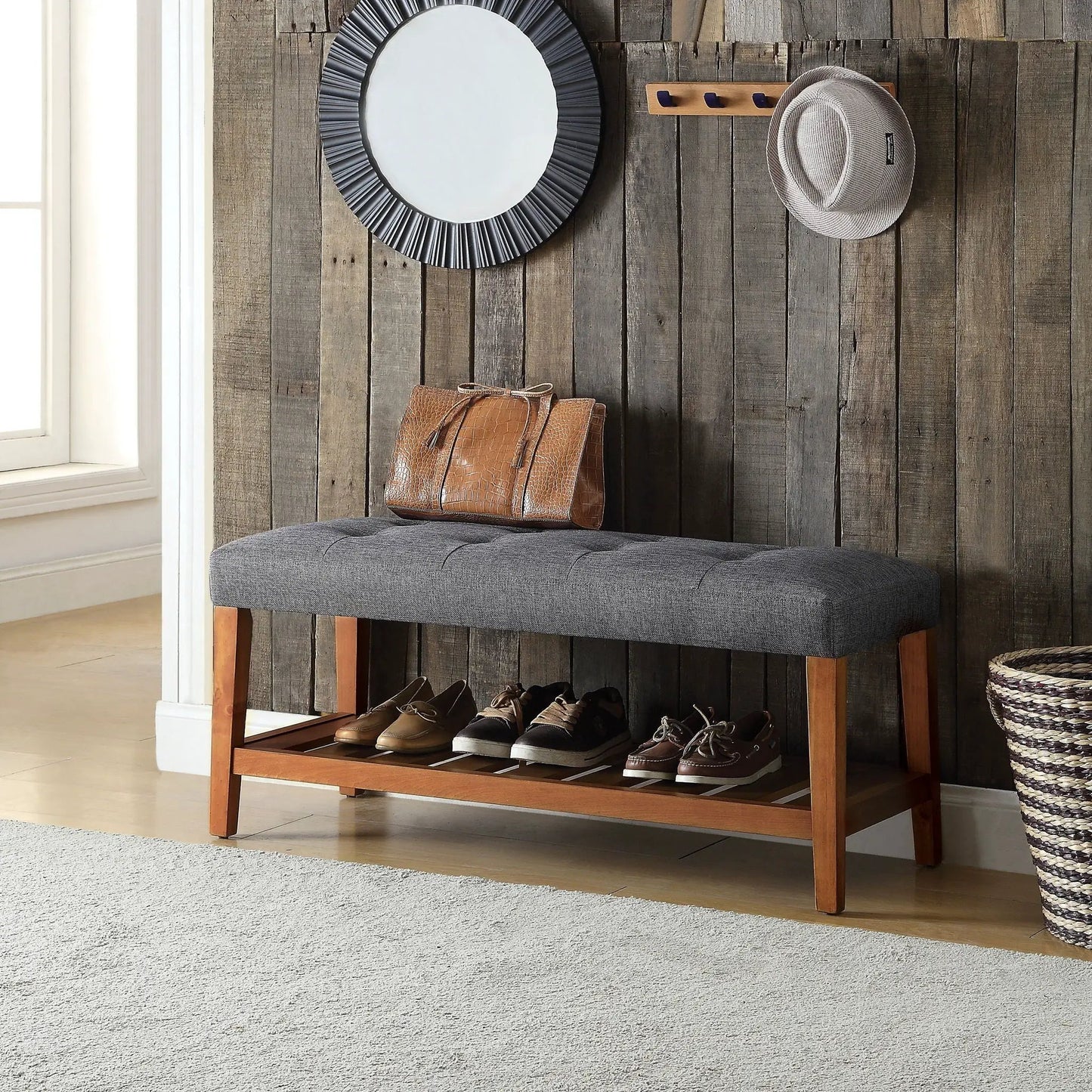 Charla Upholstered Bench with Tufted Fabric Seat