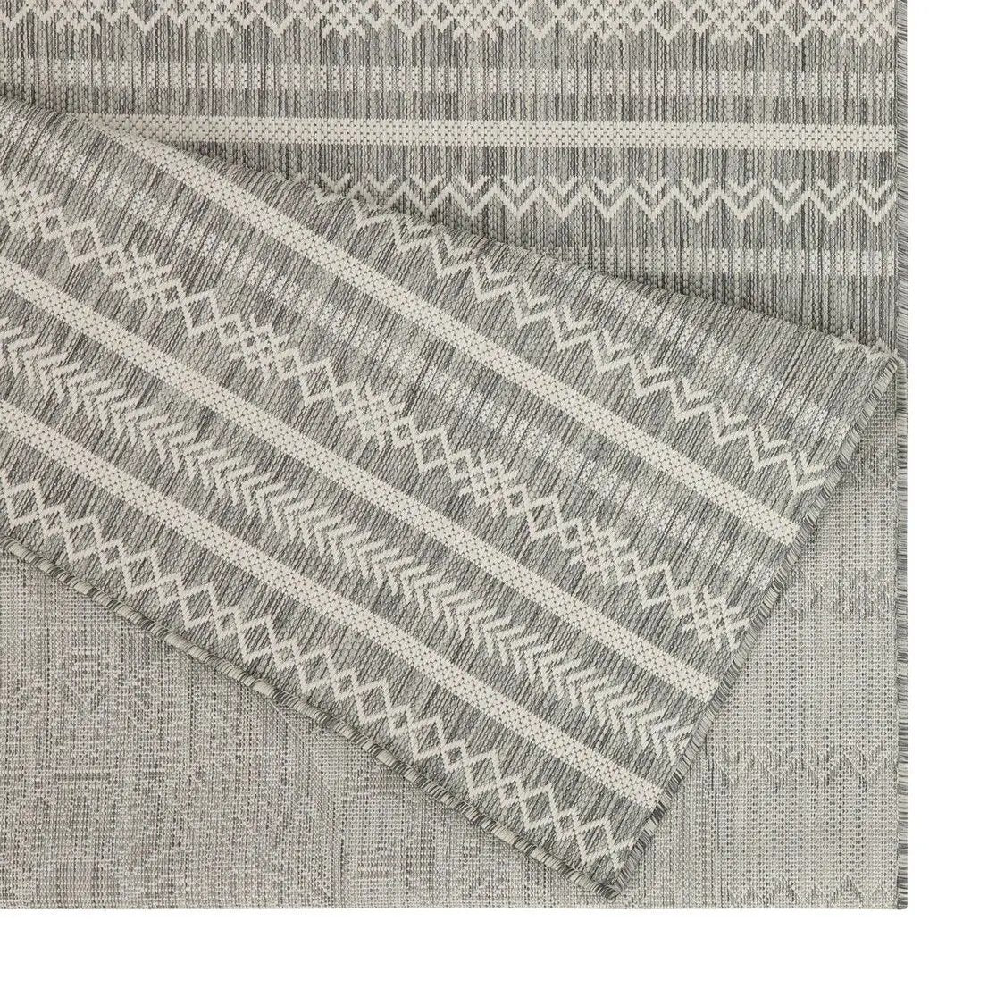 Sunshine Indoor/Outdoor Area Rug gray polypropylene with ivory geometric motif on Tampa Home & Garden Store