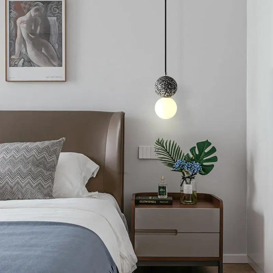 Nordic Modern Cement Terrazzo Chandelier by Decorbites with sphere and white globe pendant on Tampa Home & Garden Store